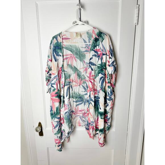 Japna Kimono Cover Up Women's One Size White Tropical Floral Print Lightweight - Picture 1 of 6